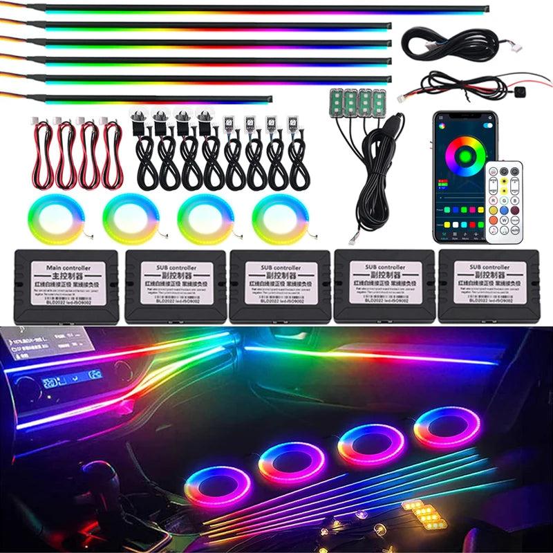 22/18/14 IN 1 RGB Symphony Streamer Car Ambient Lights Interior LED Acrylic Strips Decoration Atmosphere Lamp APP Remote Control