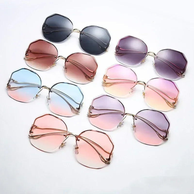 New Fashionable Sunglasses for Women UV Resistant Transparent Ocean Sheet Women's Metal Frameless Polygonal Gradient Sunglasses