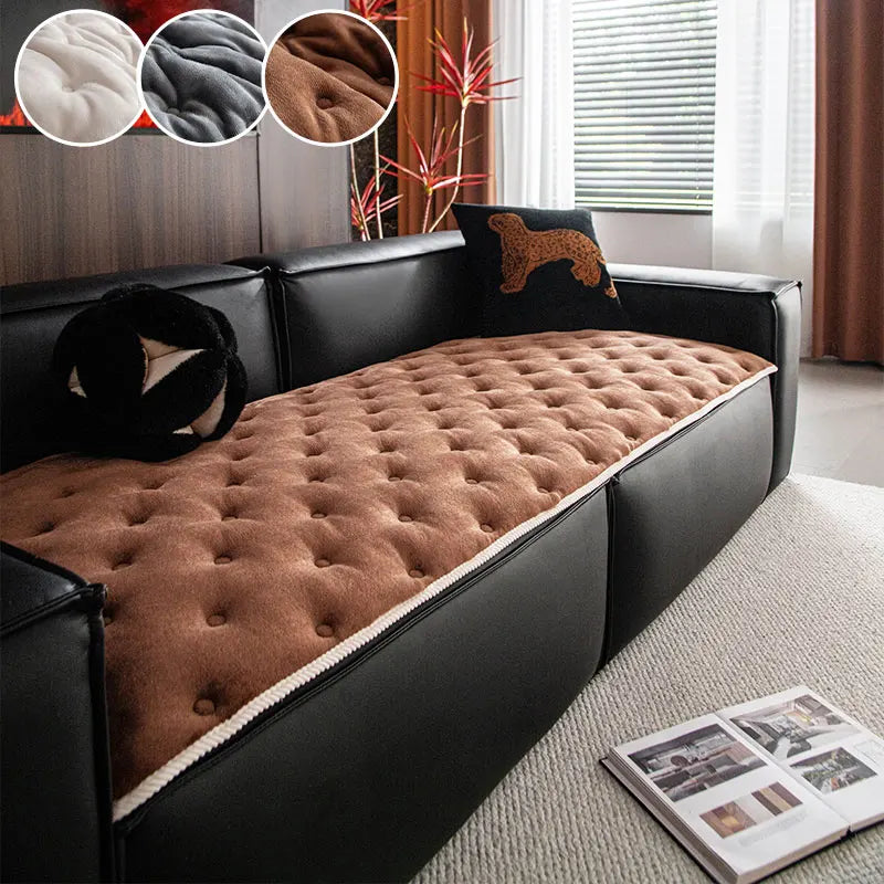 Sofa cushion with a light luxury feel for all seasons 2025 new flannel straight row anti slip sitting cushion