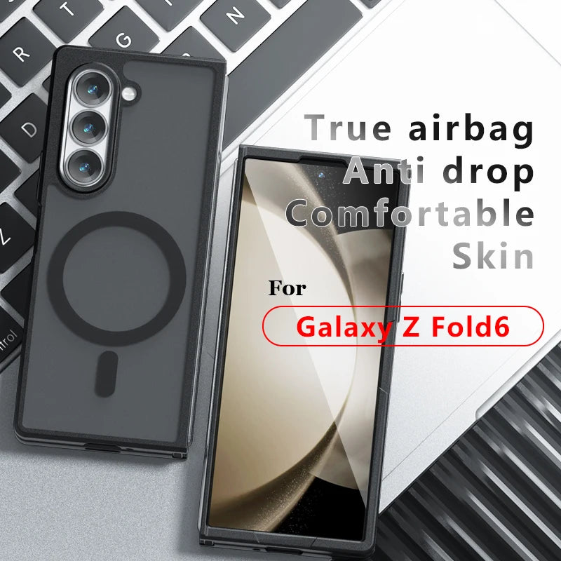 For Samsung Galaxy Z Fold 6 Case Shockproof Magnetic Frosted Skin Feel Matte PC +TPU Anti-fingerprint Transparent Cover