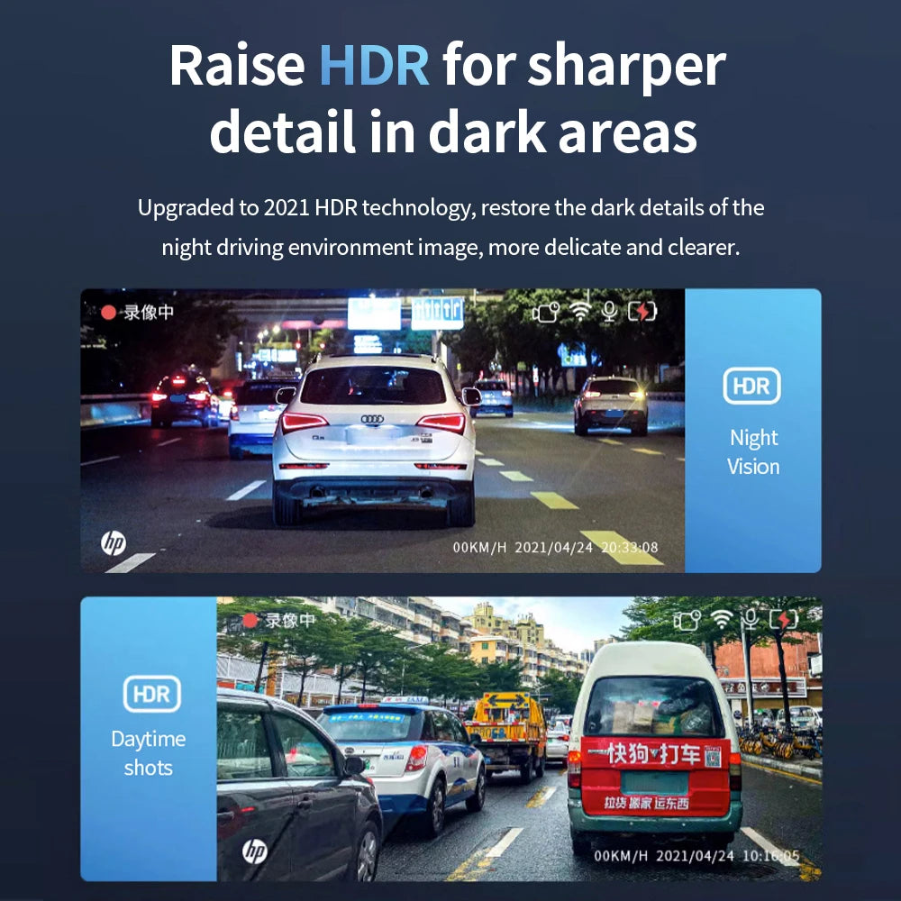 HP F965 In-Car Camera Dash Cam Ultra HD Night Vision WiFi Digital Video Recorder Loop Recording Parking Monitoring In-Car Camera