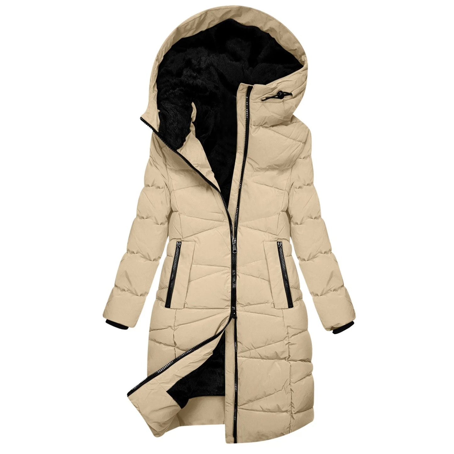 Hooded Cotton-Padded Jacket Warm Winter Coats For Women Windproof Down Quilted Long Jacket With Zipper Wool Coat For Women