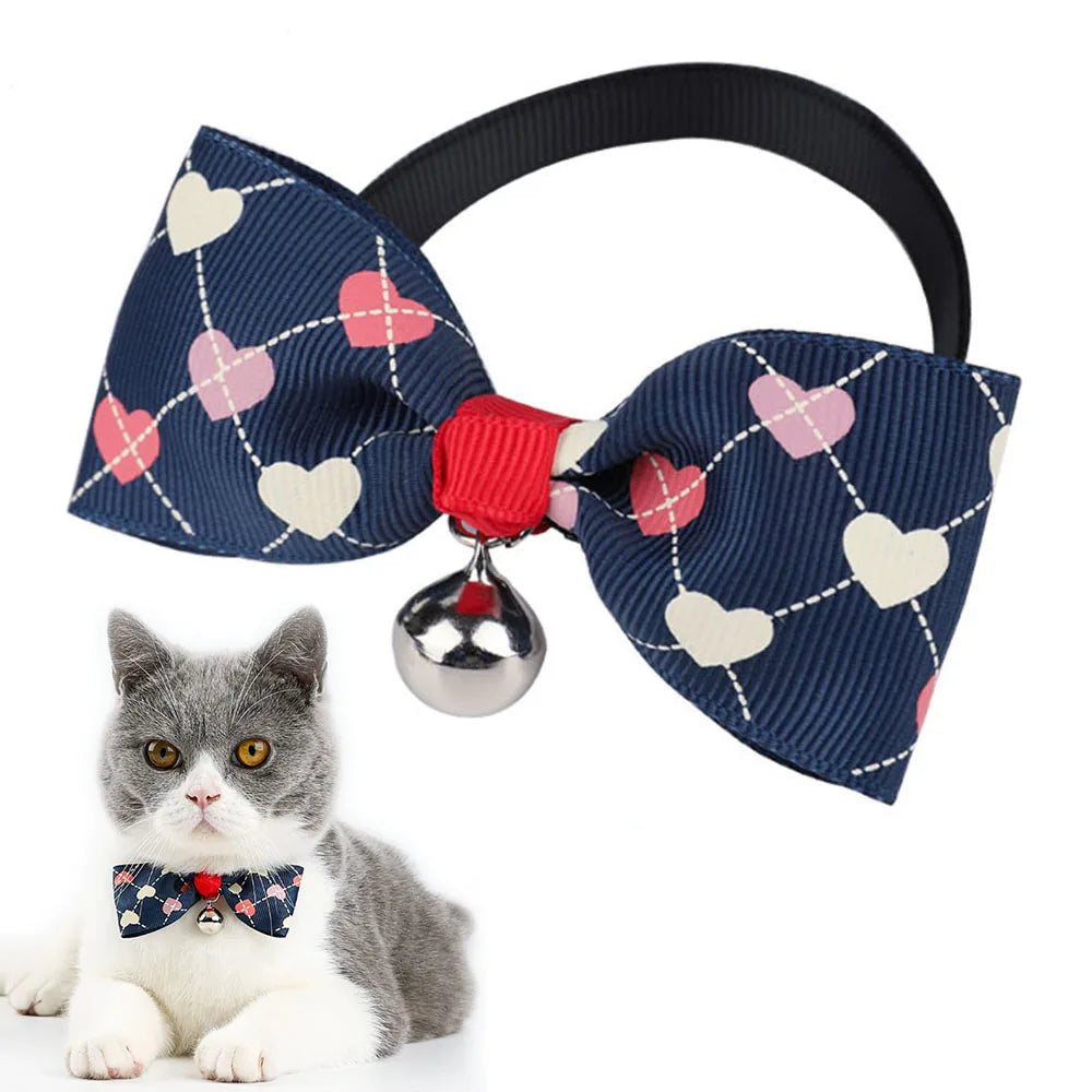 Pet Dog Cat Bow Tie Collar Adjustable Cat Neck Bow with Bell Small Animal Accessories for Christmas Birthday Holiday Photography