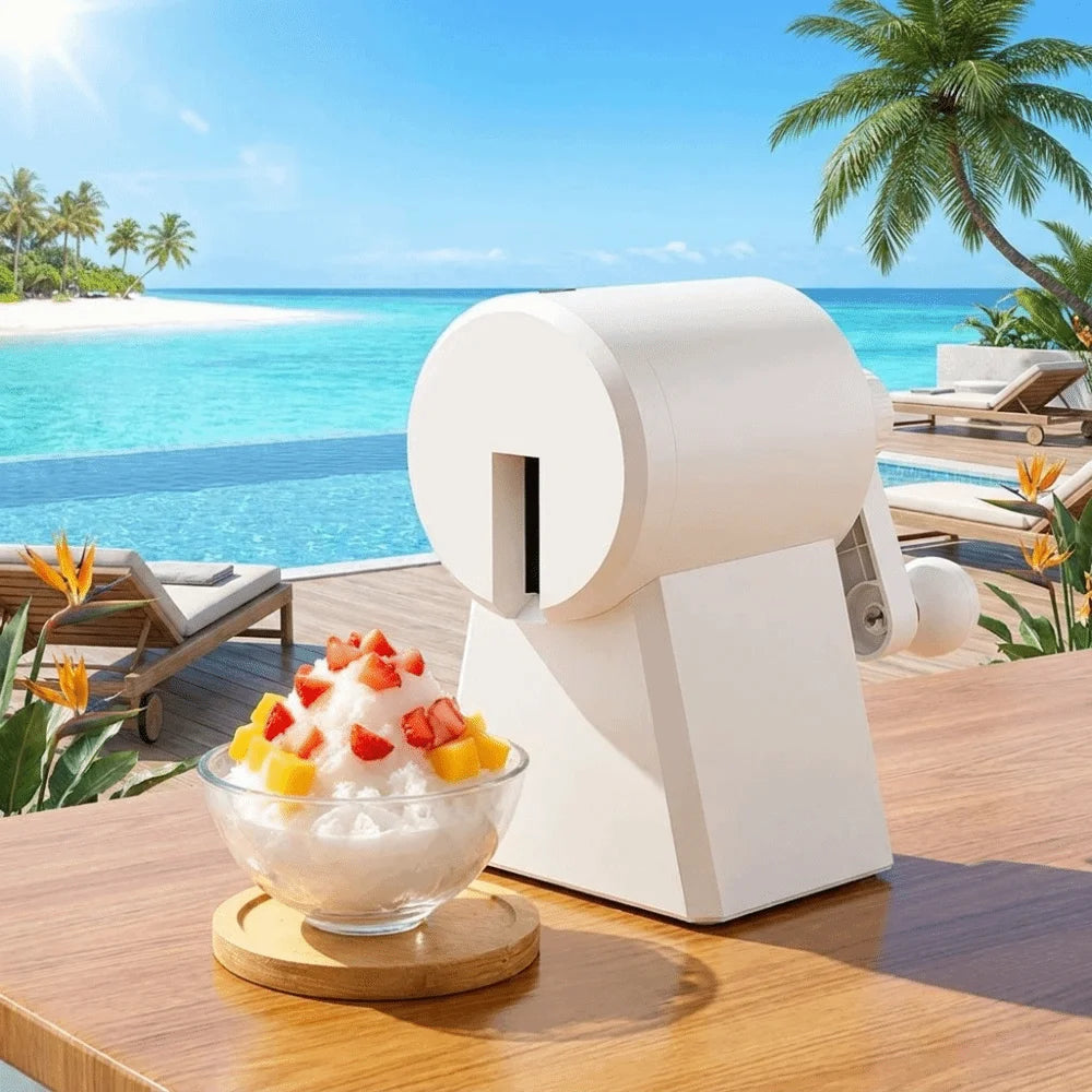 Portable Hand-Cranked Shaved Ice Machine with Ice Box Labor Saving Ice Crusher Plastic Smoothie Machine Street Stall