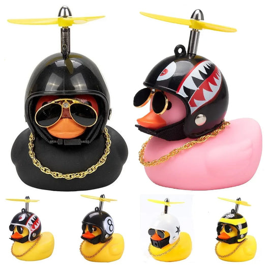 Car Cute Little Yellow Duck with Helmet Propeller Wind-breaking Duck Auto Internal Decoration Car Ornaments Accessories Kids Toy