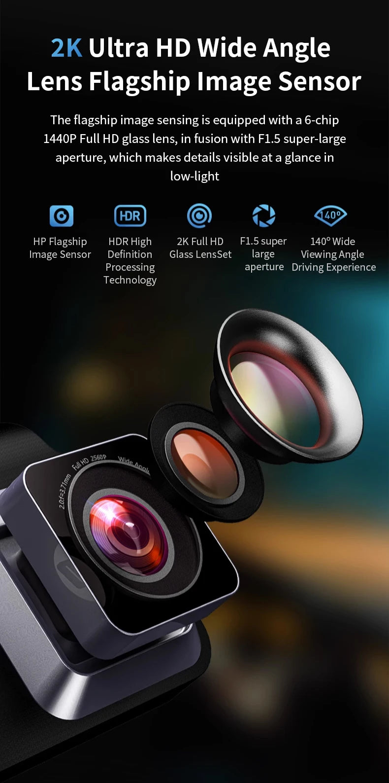 HP F965 In-Car Camera Dash Cam Ultra HD Night Vision WiFi Digital Video Recorder Loop Recording Parking Monitoring In-Car Camera