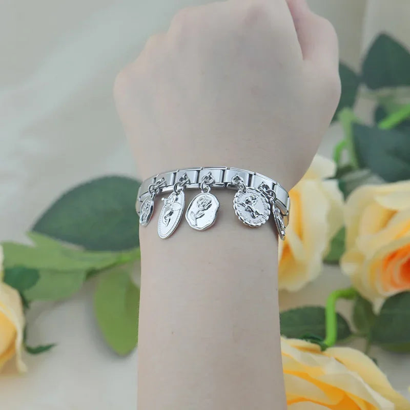 Hapiship 2023 New Original Daisy Flower Angel Italian Charm Fit 9mm Bracelet Stainless Steel DIY Jewelry Making DJ803