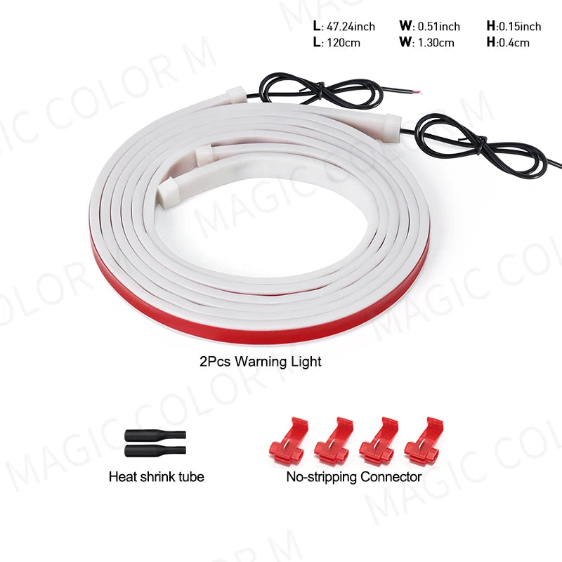 2 PCS Car Door Opening Welcome Light Strips LED Flexible 120cm Warning Strobe Atmosphere Ambient Lamps Decoration RGB Red White