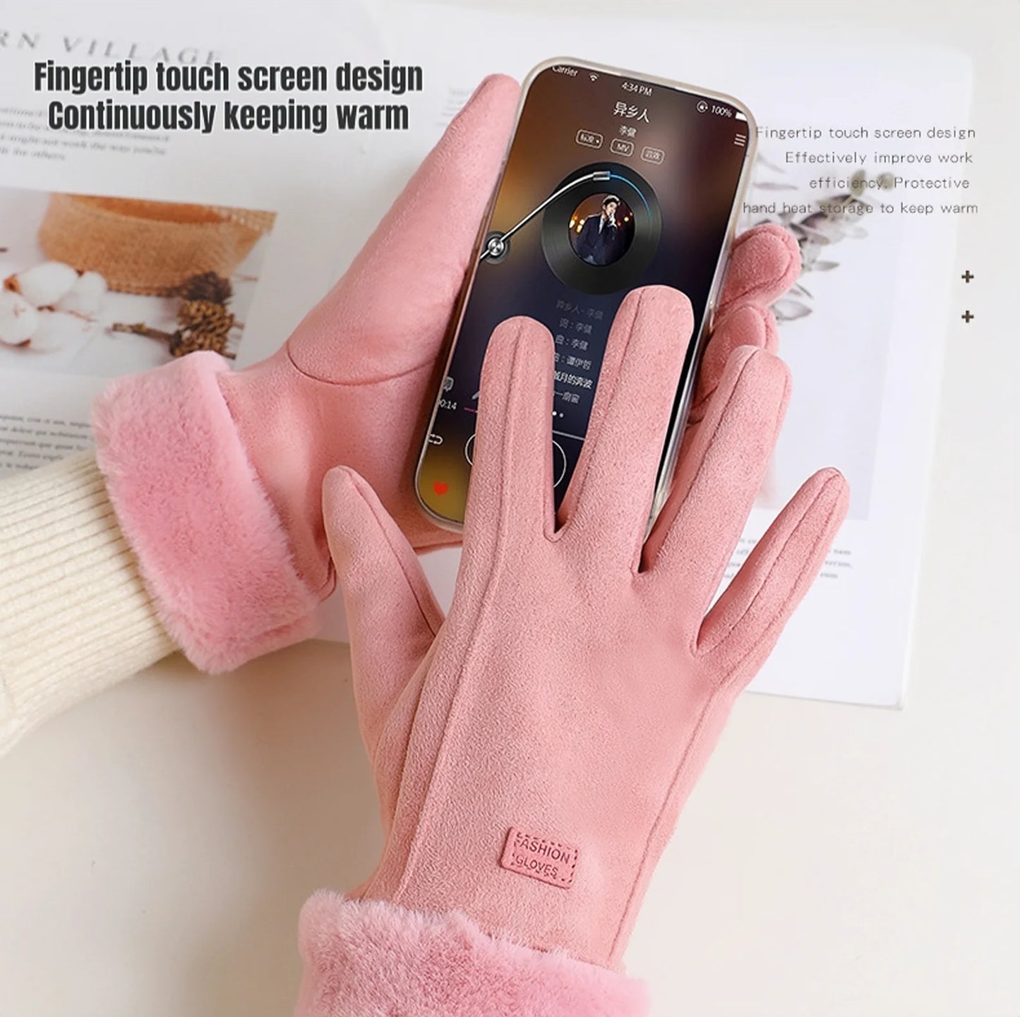 New Warm and Velvet Gloves, Cute and Beautiful Women's Gloves, Suitable for Women's Soft and Warm Winter Gloves, Cycling Gloves