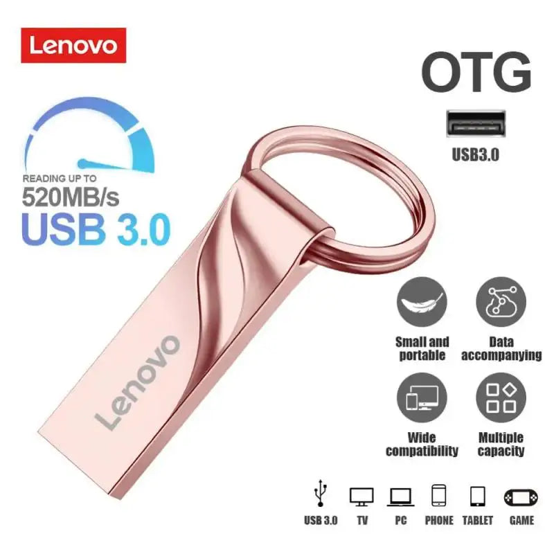 Lenovo USB Flash Drive 2TB 1TB Metal Pen Drive 512GB 256GB Memory U Stick 128GB Pendrive Flash Card For Laptops Notebooks PC TV