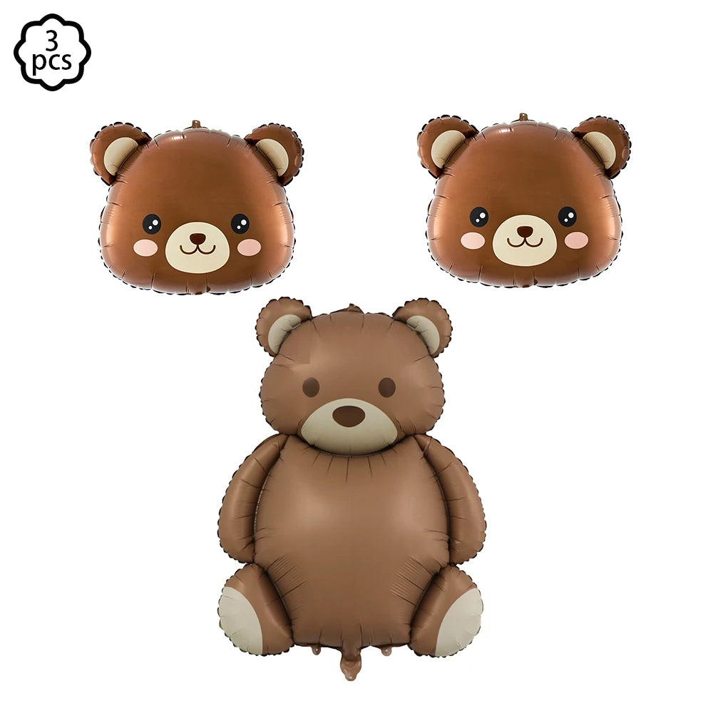 Coffee Brown Teddy Bear Balloon Number Heart Balloon set kid Birthday Party Decoration Baby Shower wedding Valentine's Day decor