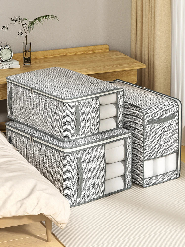 1pc gray non-woven large capacity storage bag, folding clothes, blankets storage, window design, simple and large capacity