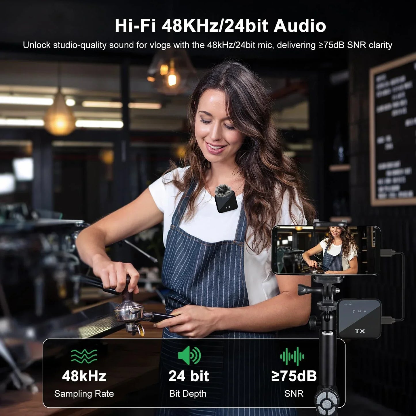 Wireless Lavalier Microphone for Camera,iPhone,Android,Microphone Reverb Sound Video Recording Podcast Noise Reduction Clip mic