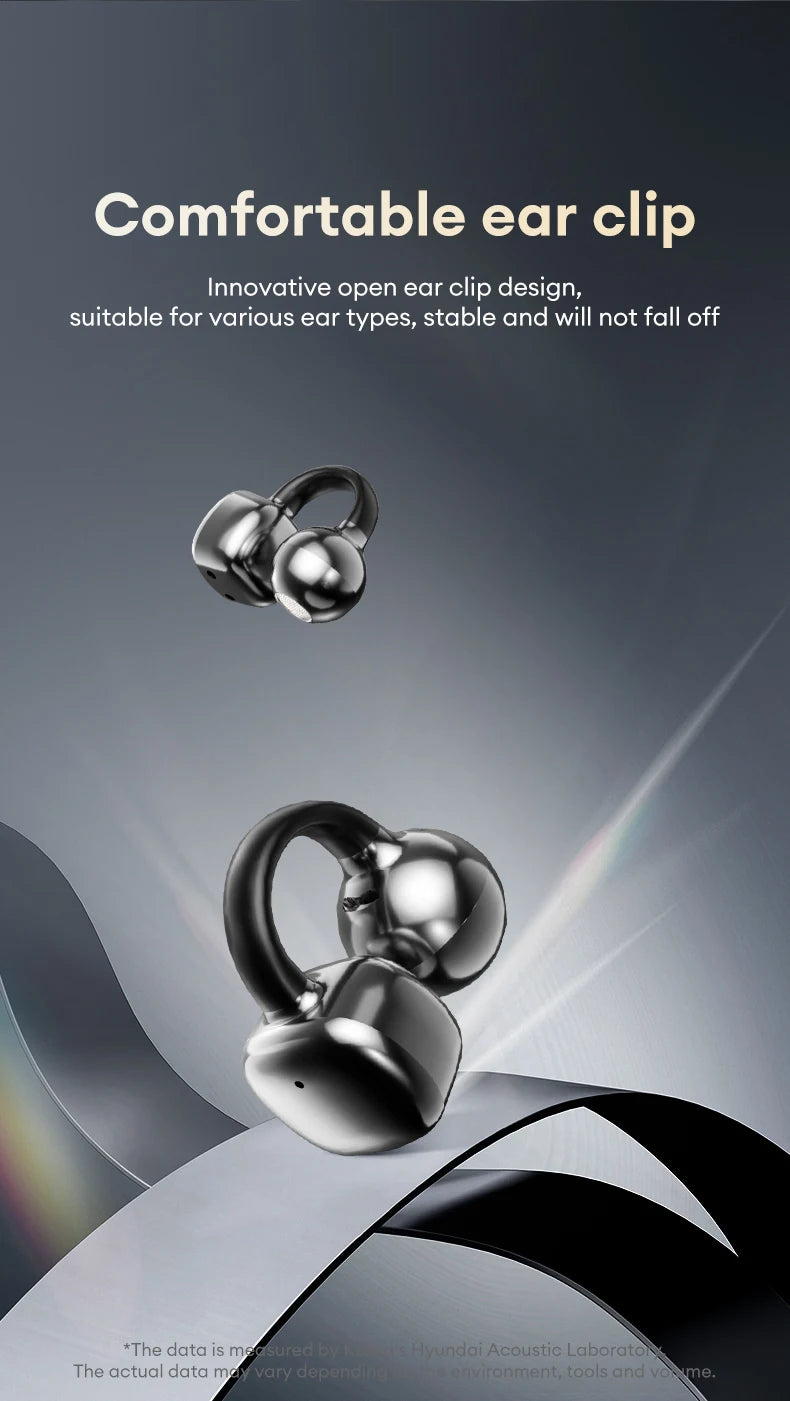 HYUNDAI HY-C02 Ear Clip Screen Display Earphones Wireless Bluetooth Headphones  Mic High Sound Stereo Sound Earbuds