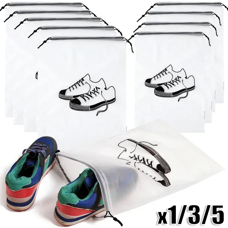 1/5pcs Shoes Storage Bags Travel Portable Clothes Underwear Organizer Transparent Frosted Drawstring Pouch Waterproof Dust-proof