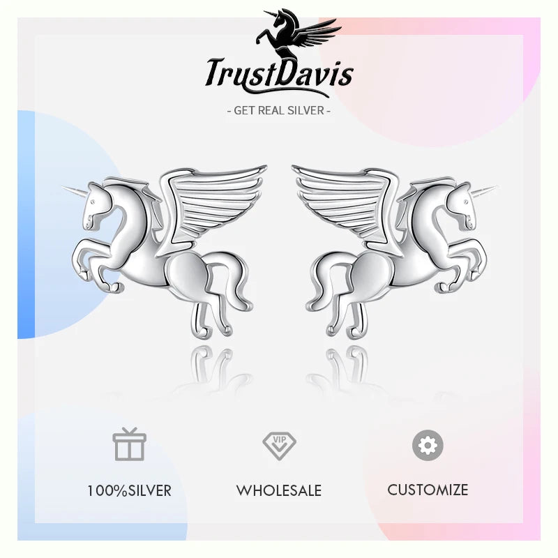 TrustDavis Real 925 Sterling Silver Fashion Sweet INS Butterfly Bear Screw Stud Earrings For Daughter Girls Fine Jewelry DG0013