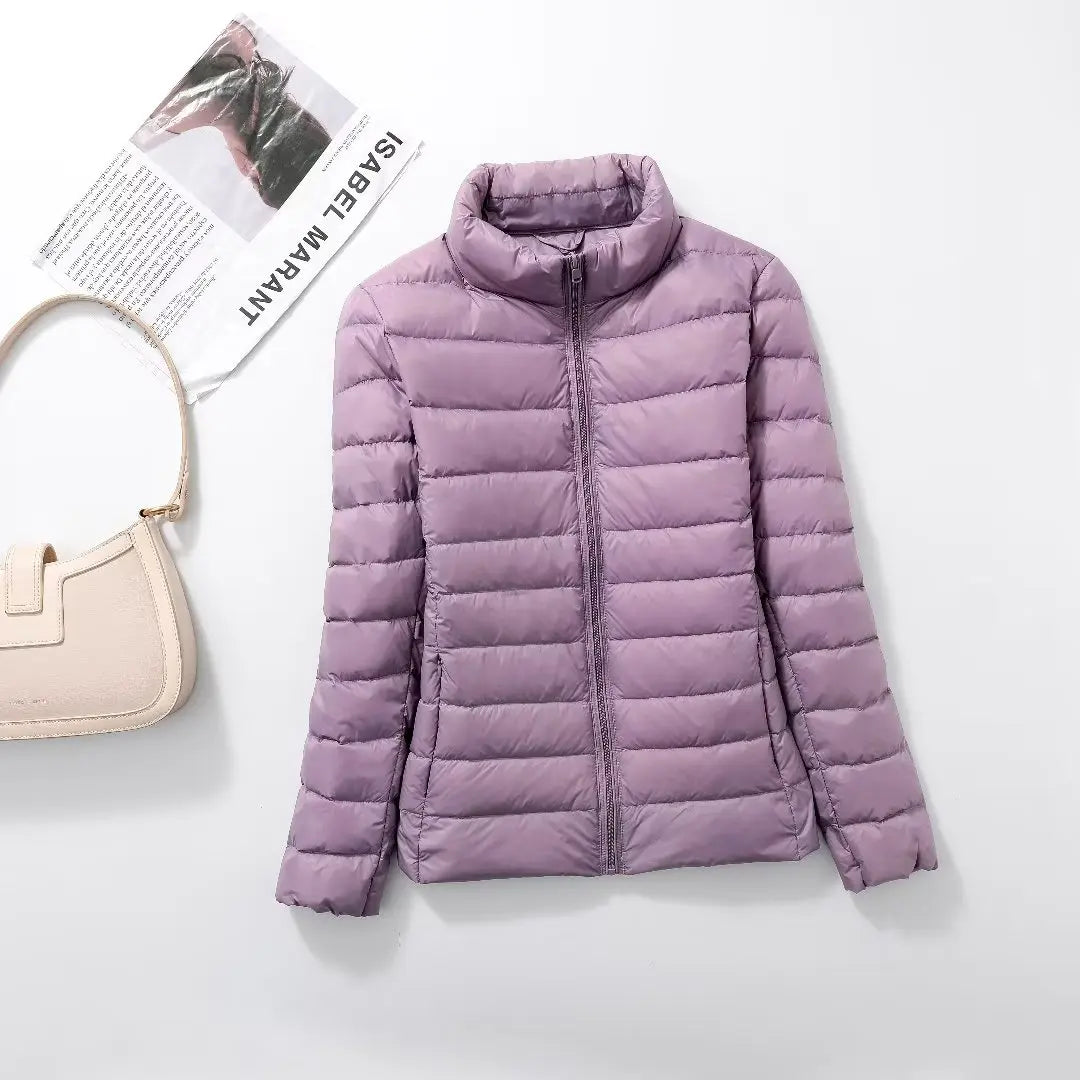 Women Short Puffer Jacket 2023 New Fashion Stand Collar Lightweight Water-Resistant Packable Female Down Parka Casual Coat