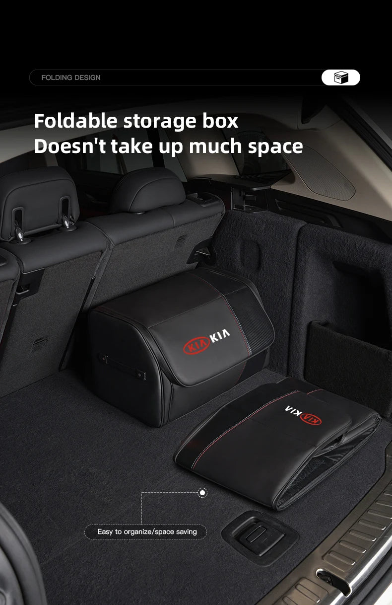 KIA Car High-capacity Leather Storage Bag Car Trunk Organizing Box For KIA EV6 Stinger RIO Sorento Picanto Ceed Borrego Syros K4