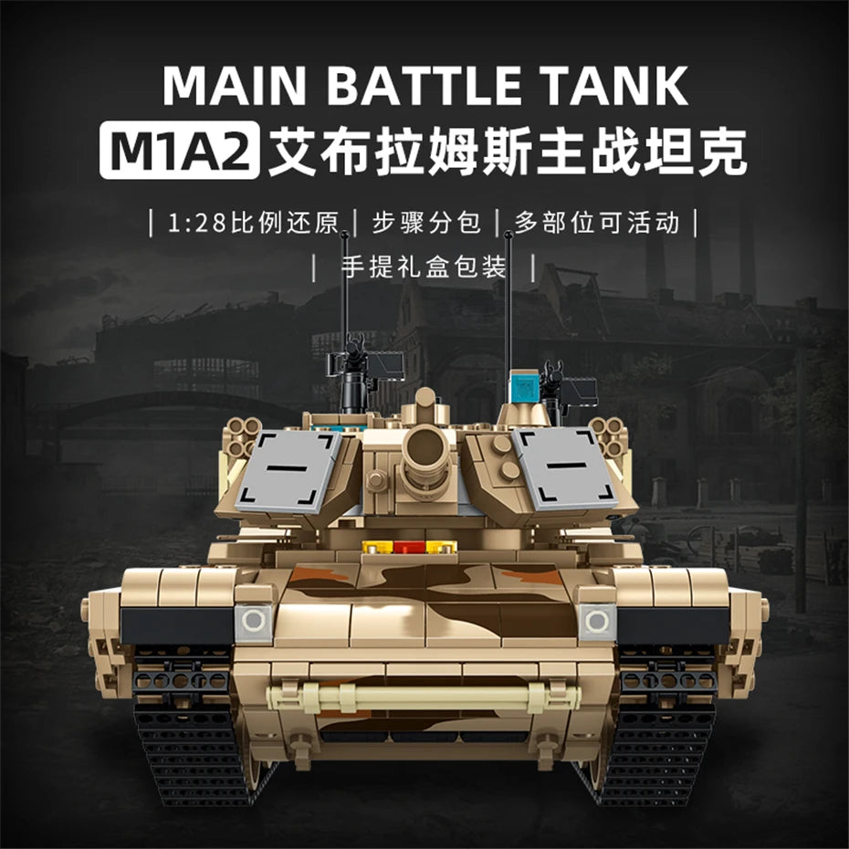 WW2 Military Leopard 2A4 Battle Tank Series Building Blocks Brick Model MOC Army Weapon Boy Set Kid Toy Childrens Christmas Gift