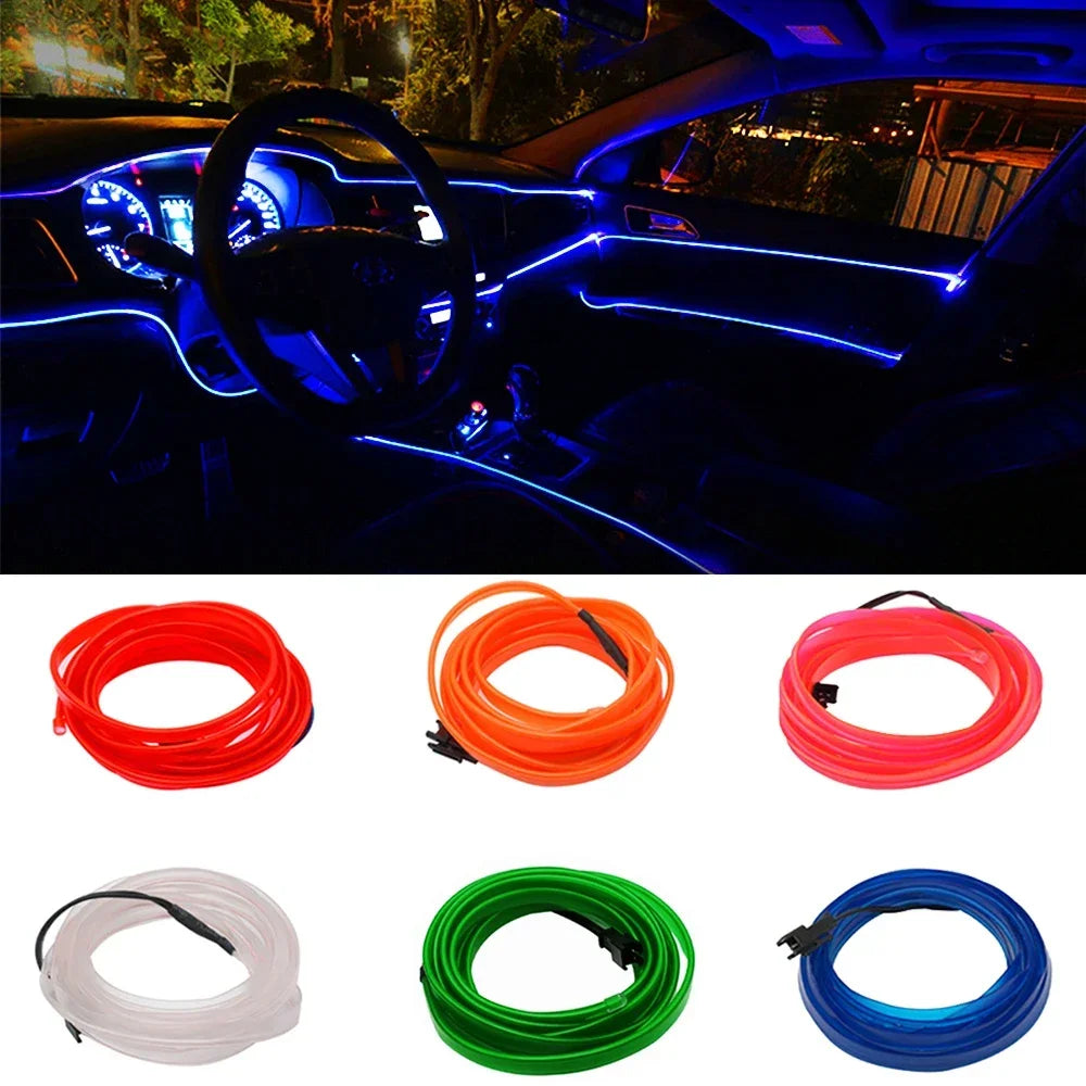 1M/2M/3M/5M Car Reading Door Interior Lighting LED Strip Decoration Garland Wire Rope Tube Line Flexible Neon Light With USB Dri