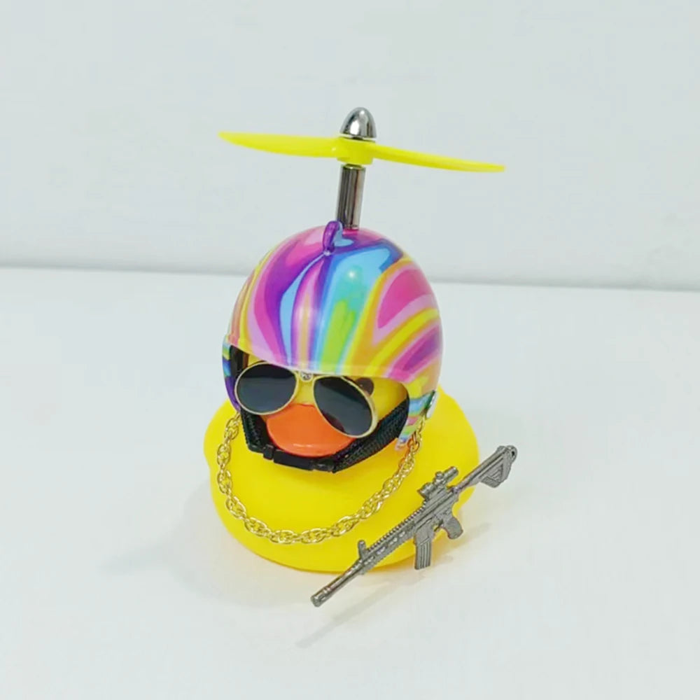 Black Rubber Duck Car Duck With Weapon Helmet Propeller Broken Wind Duckling Bike Motor Riding Cycling Decoration Accessories