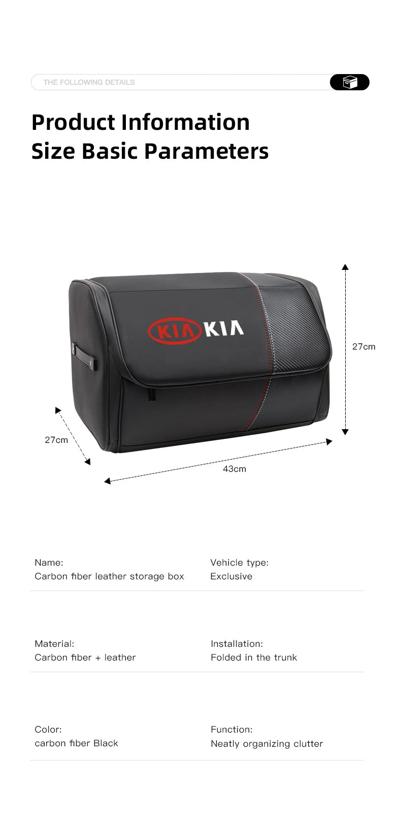 KIA Car High-capacity Leather Storage Bag Car Trunk Organizing Box For KIA EV6 Stinger RIO Sorento Picanto Ceed Borrego Syros K4