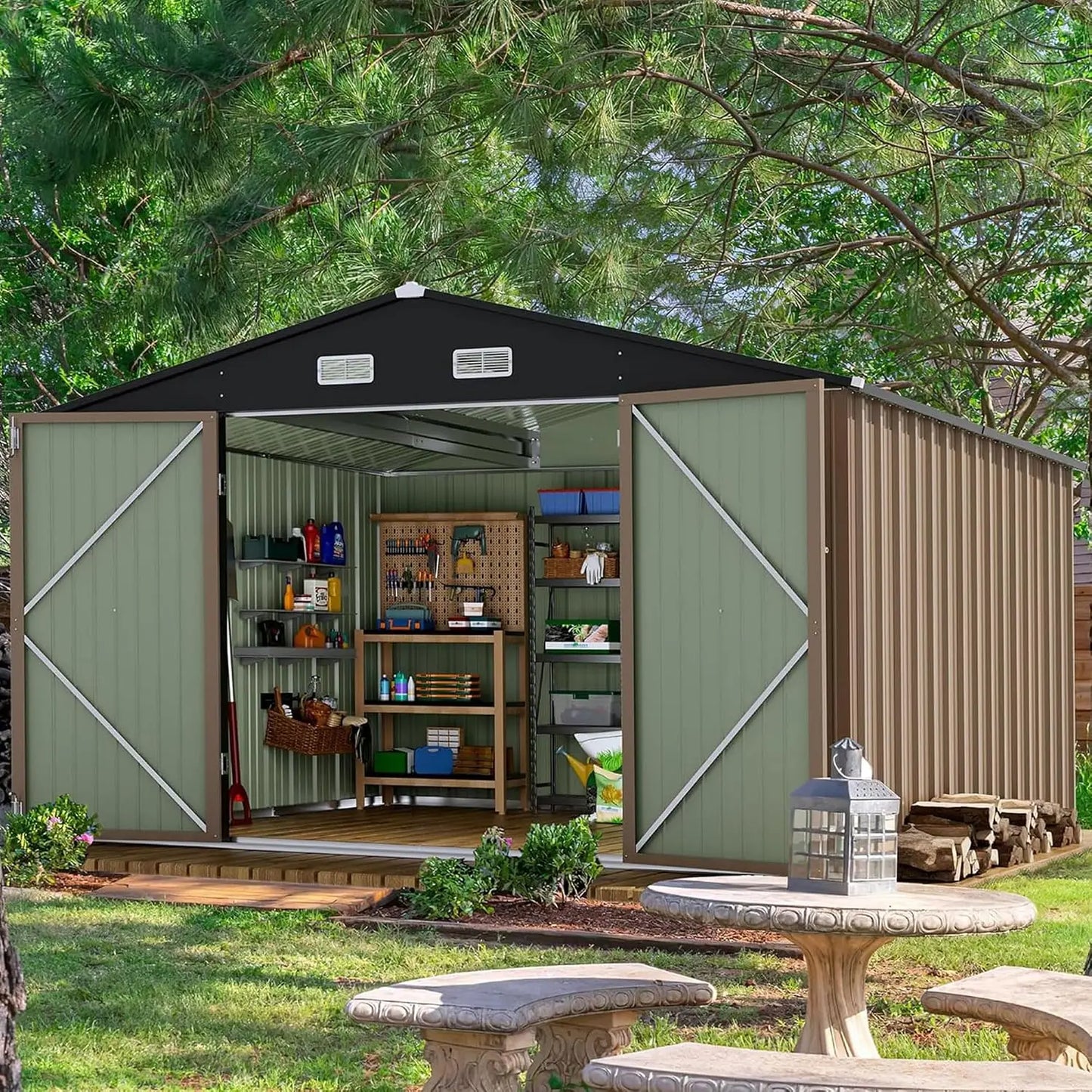 10 x 8 FT Outdoor Storage Shed, Metal Garden Sheds & Outdoor Storage Clearance, Large Tool Shed Outdoor with Single, Customized