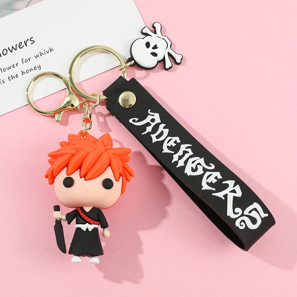 Anime Bleach Keychain Cosplay Kurosaki Ichigo Silicone Pendant Keyring Car Backpack Key Holder Accessories for Fans Quality Gift