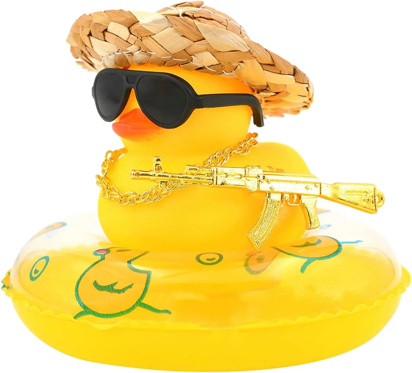 Duck Car Ornaments Yellow Duck Car Dashboard Decorations Set with Sunglasses, Swimming Ring Kids Bath Toys Home Duck Decoration