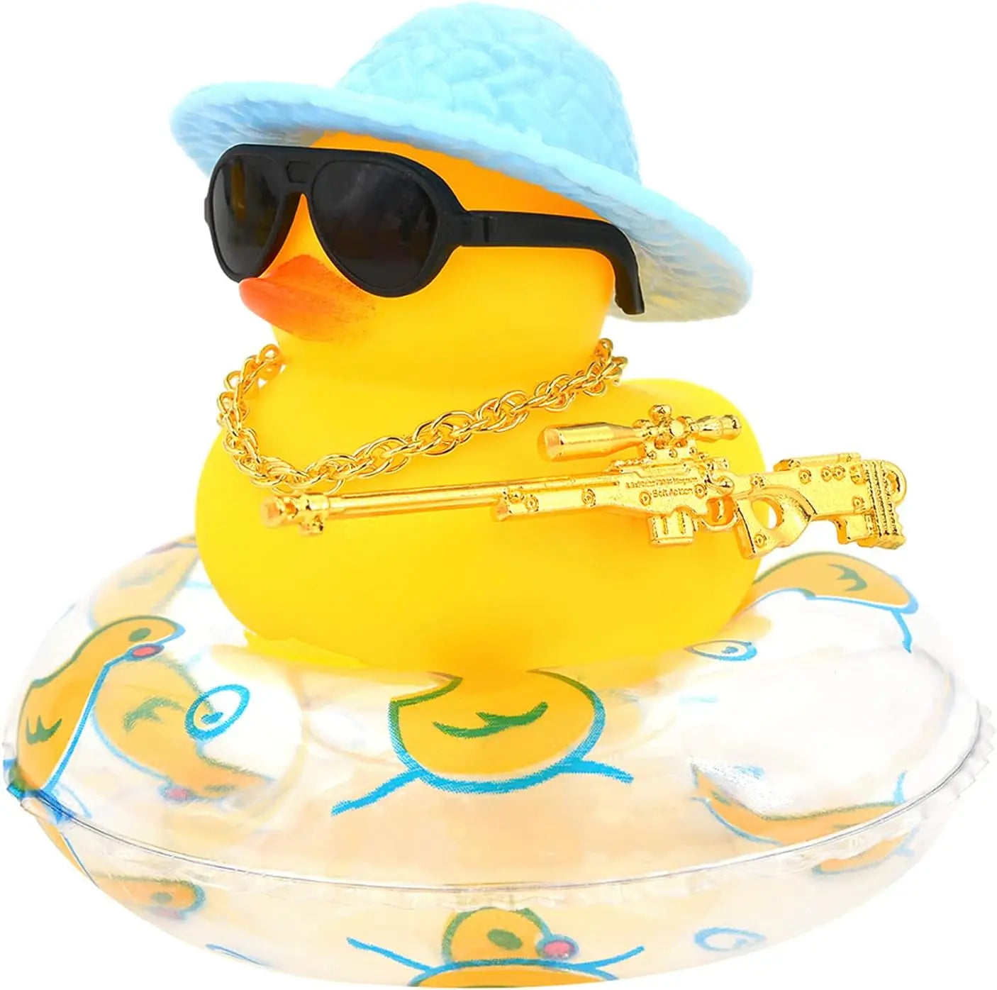 Duck Car Ornaments Yellow Duck Car Dashboard Decorations Set with Sunglasses, Swimming Ring Kids Bath Toys Home Duck Decoration