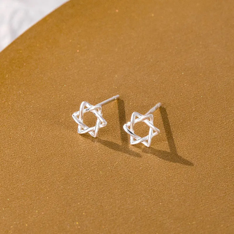 925 Sterling Silver Lightning Stud Earrings for Women Star of David Moon Heart Earring Elegant Wedding 999 Silver Jewelry