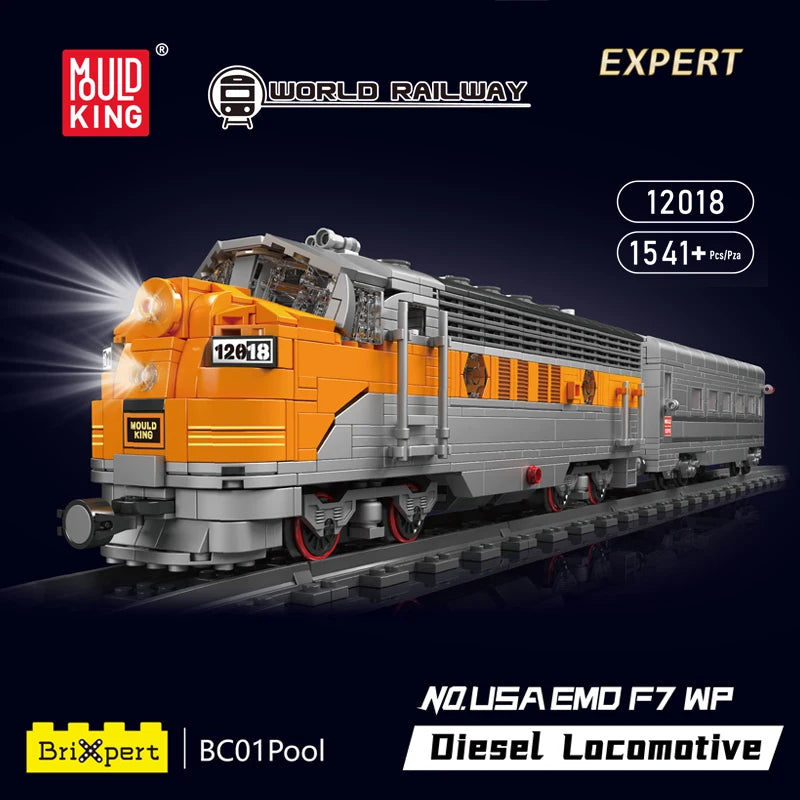 Mould King 12018 Technical Train Building Block Remote Control USA EMD F7 WP Diesel Locomotive Model Kids Christmas Gift Toys