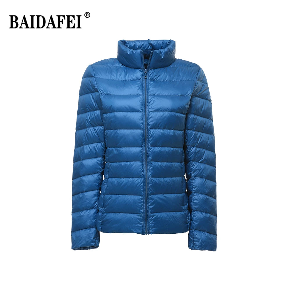 Women Short Puffer Jacket 2023 New Fashion Stand Collar Lightweight Water-Resistant Packable Female Down Parka Casual Coat