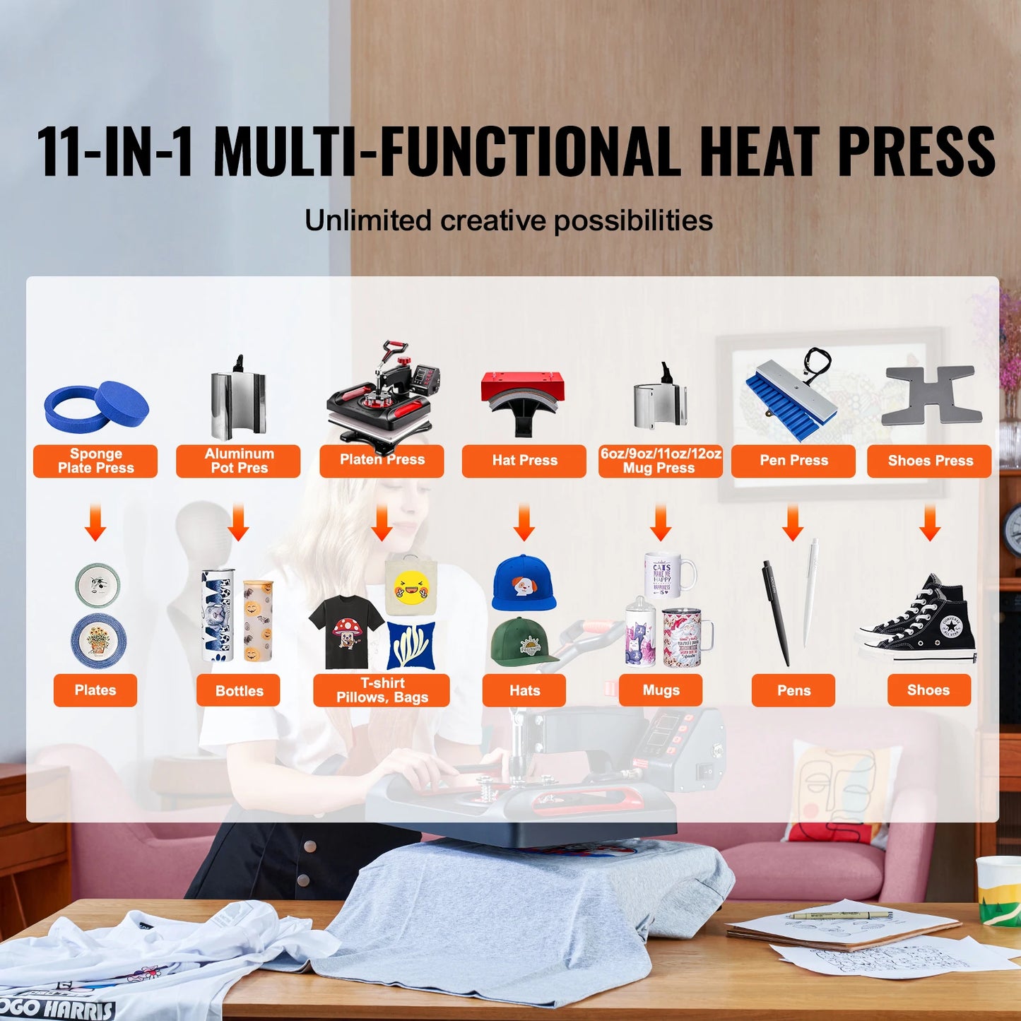 SucceBuy 12x15In Heat Press Machinine Multifunctional Clamshell Printer Digital Heat Press Transfer Machine Sublimation Machine