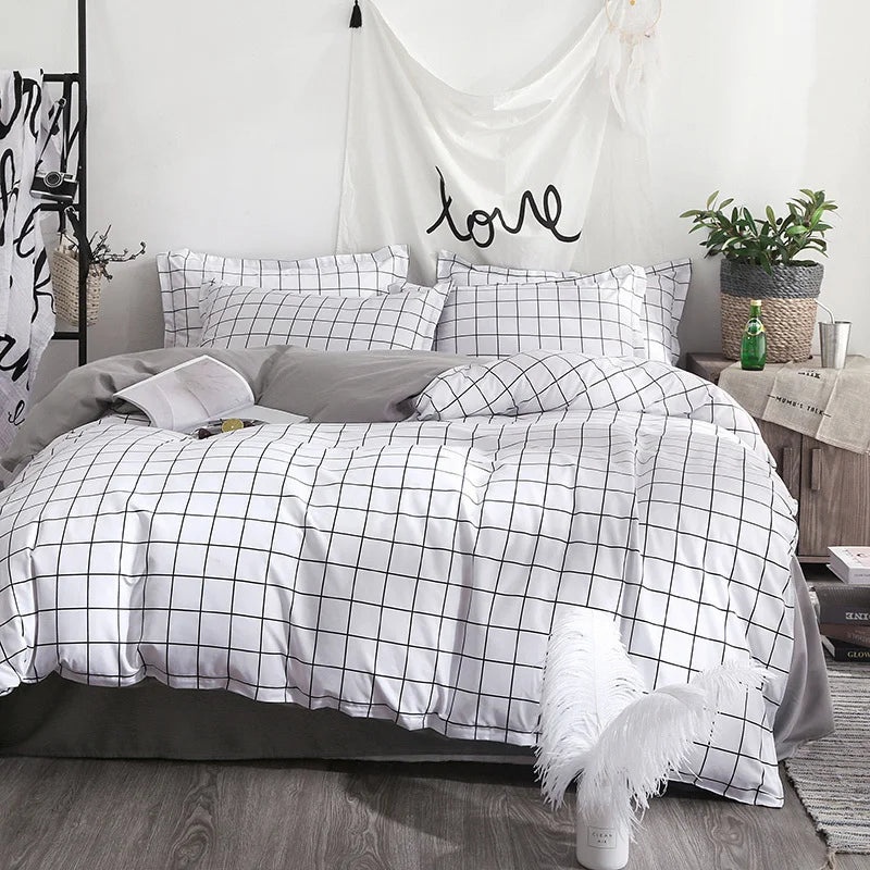 Solstice Home Textile Black Lattice Duvet Cover Pillowcase Bed Sheet Simple Boy Girls Bedding Sets Single Twin Double Cover Beds