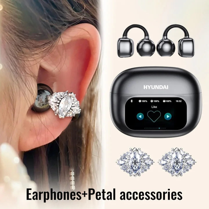HYUNDAI HY-C02 Ear Clip Screen Display Earphones Wireless Bluetooth Headphones  Mic High Sound Stereo Sound Earbuds