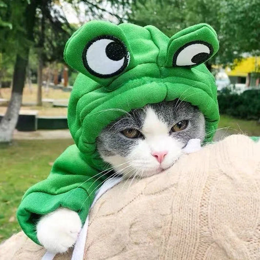 Cute Pets Hoodies Frog Shaped Cats Plush Coat Funny Cosplay Costume Pet Cat Clothes Dog Hooded Sweatshirt