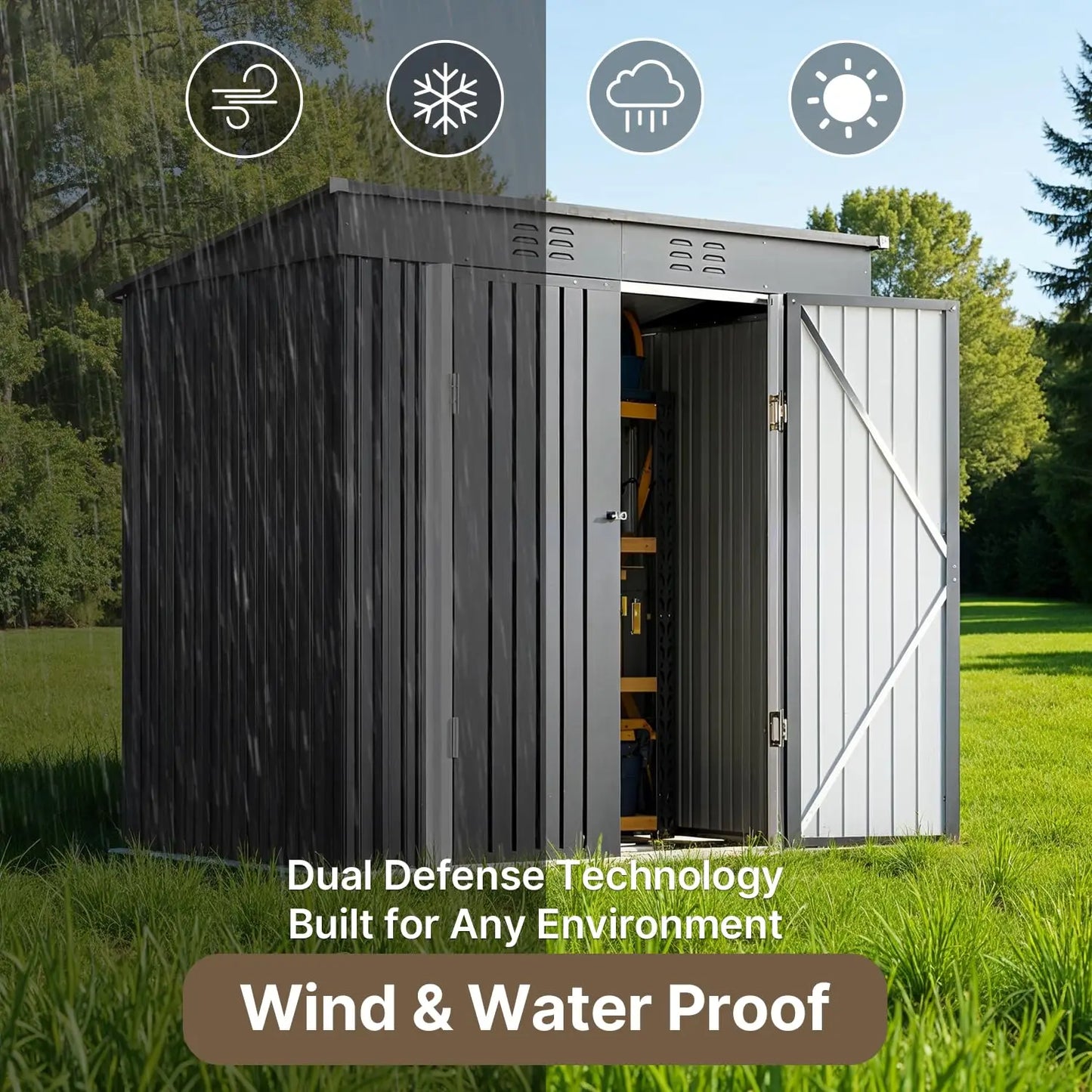 Outdoor Storage Shed Clearance, Metal Outdoor Storage Cabinet with Double Lockable Doors, Waterproof Tool, Customized