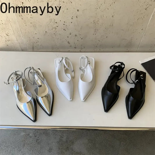 2024 Spring New Brand Women Pumps Shoes Fashion Silver Pointed Toe Ladies Elegant Slingback Sandals Zapatilla De Muje