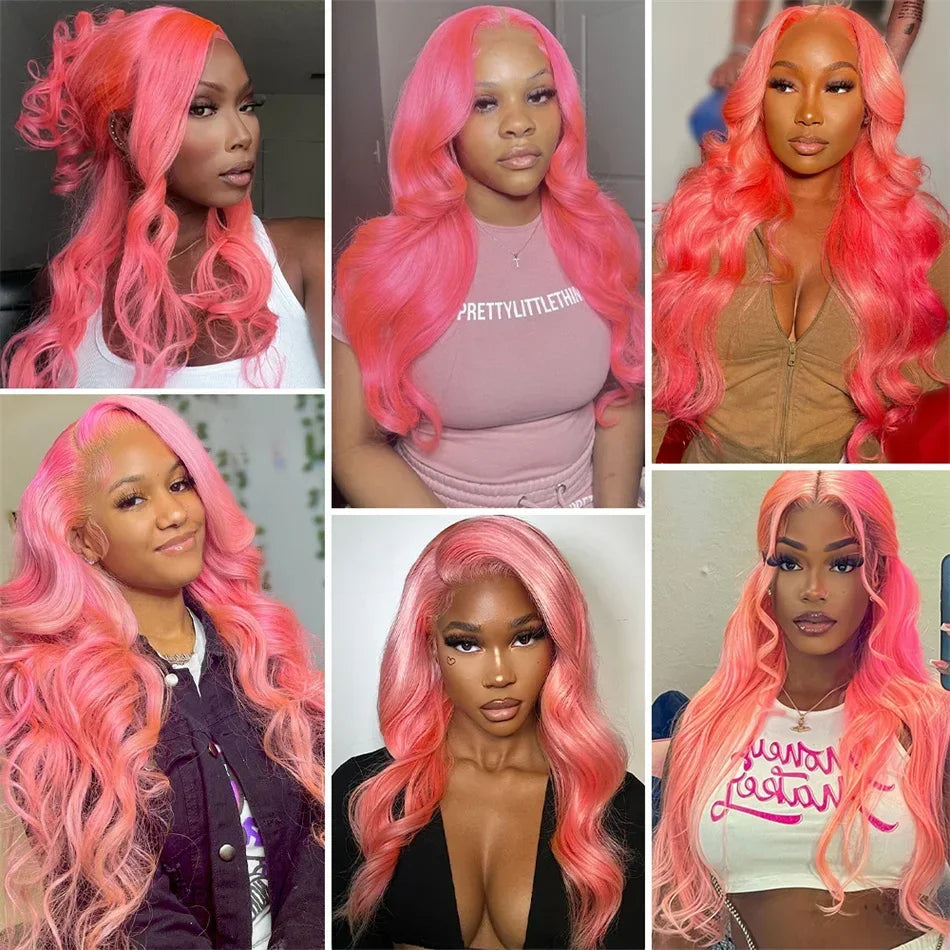 Light Pink Lace Front Wig Human Hair 13x6 Hd Transparent Lace Frontal Wig 13x4 Pink Colored Body Wave Human Hair Wigs For Women
