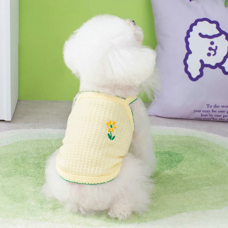 Embroidery Flower T-Shirt for Dogs Breathable Summer Spring Sphinx Cat Vest Romantic Overalls Pet Clothes Chihuahua Dog Clothing