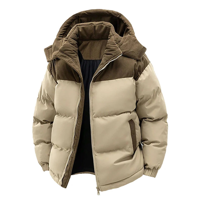 Men’s Winter Puffer Jacket Cotton Padded Warm Hooded Windbreaker Coat Outdoor Casual Thick Parka for Cold Weather Streetwear