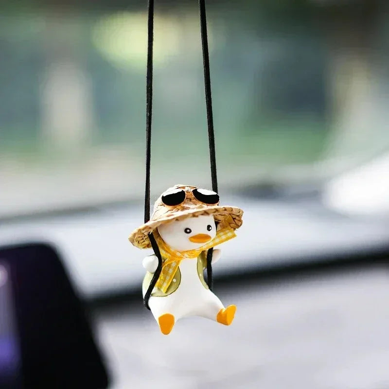 Cute Swing Sitting Duck Car Interior Pendant Auto Rearview Mirror Hanging Ornaments Decoration For Women Man Car Accessories