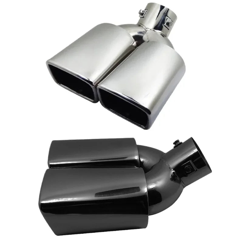 Exhaust Tip Universal Double Outlet Nozzle Rear Muffler Tip Stainless Steel Square Mouth Exhaust Pipe Muffler Inlet 60mm