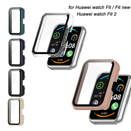 Screen Protector For Huawei Watch Fit New SE 2 Fit2 Hard PC Frame Bumper Cover Case + HD Slim Tempered Glass Anti-scratch