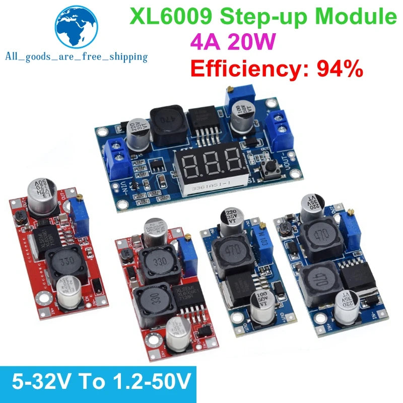 TZT 1PCS Boost Buck DC-DC Adjustable Step Up Converter XL6009 Power Supply Module 20W 4A 5-32V to 1.2-35V