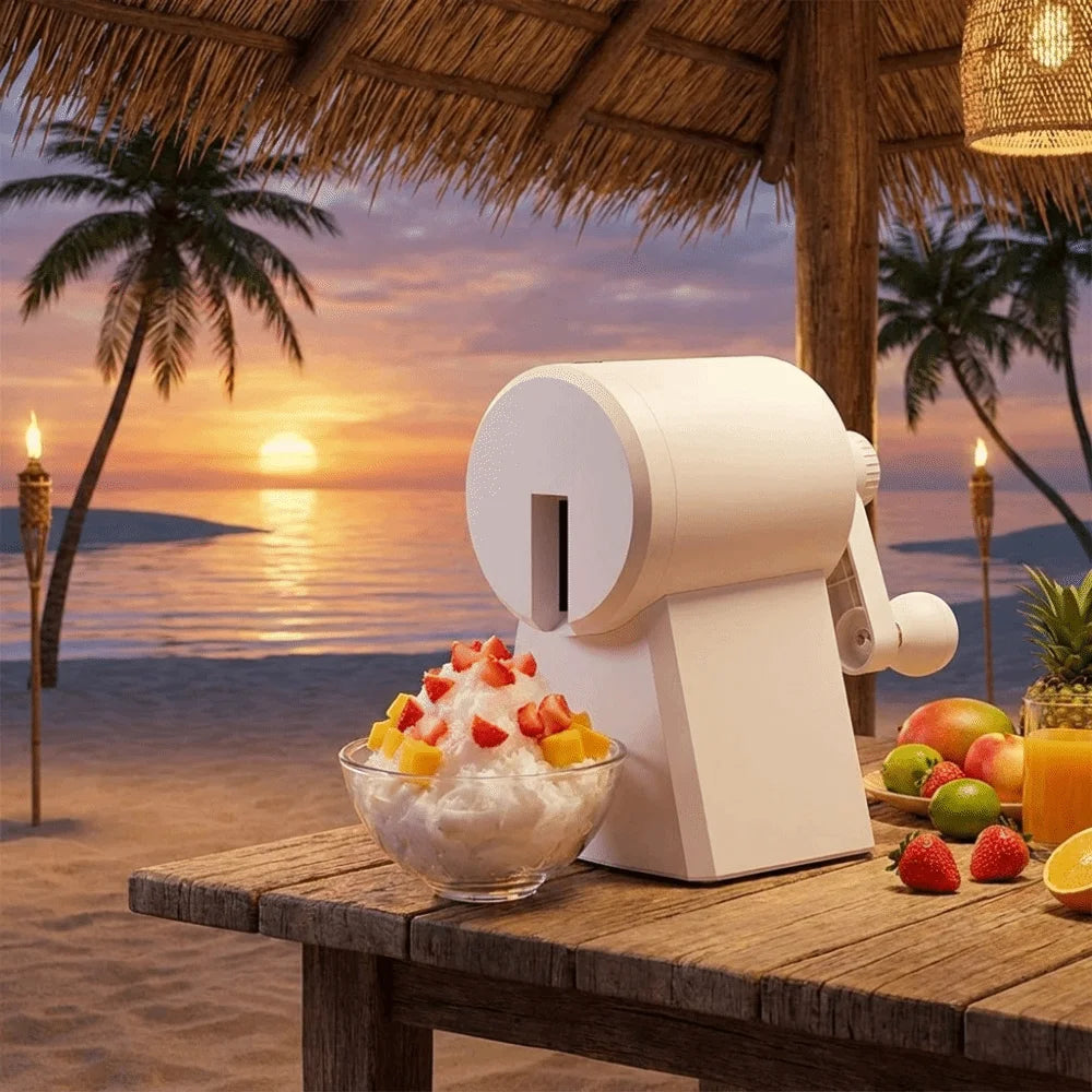Portable Hand-Cranked Shaved Ice Machine with Ice Box Labor Saving Ice Crusher Plastic Smoothie Machine Street Stall