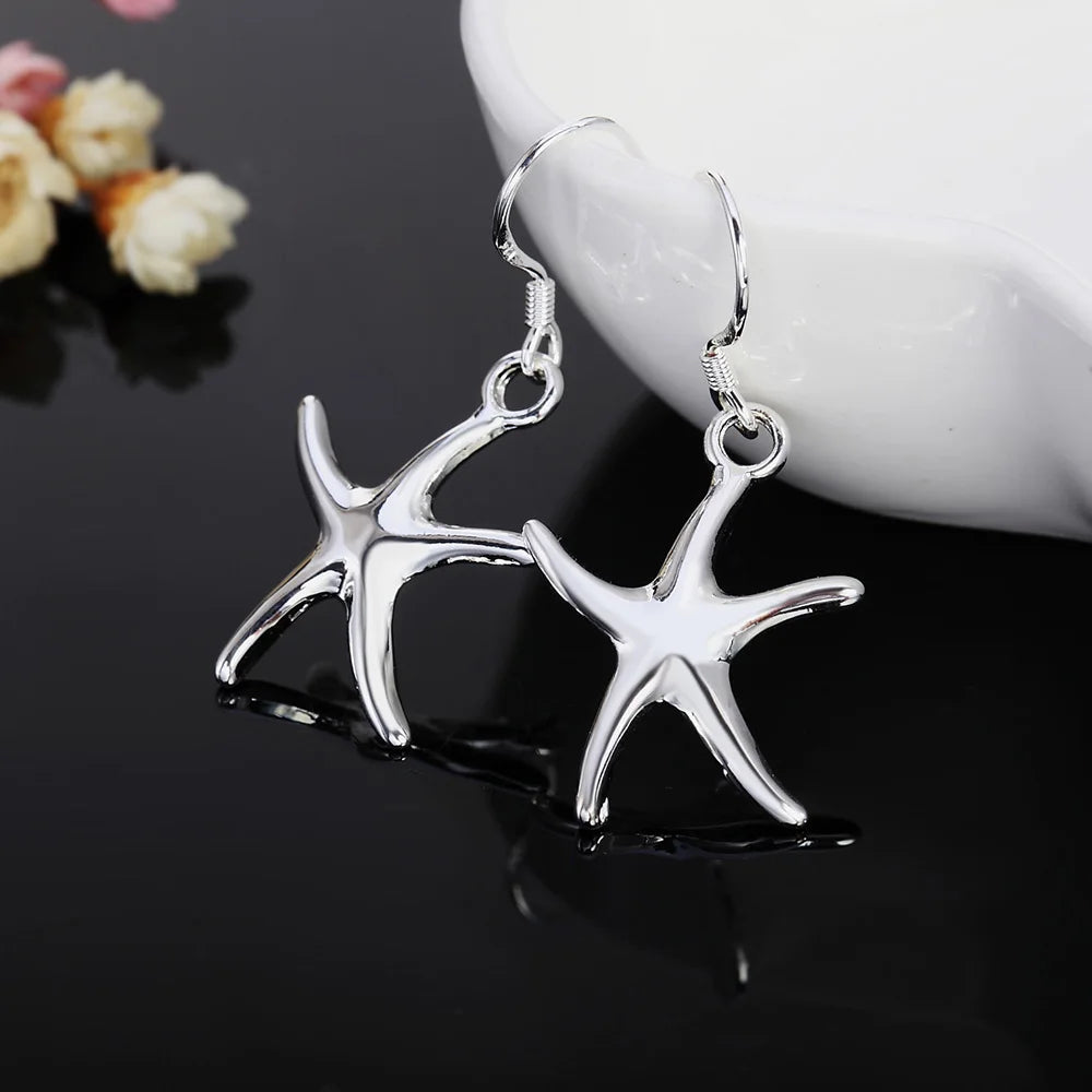 Hot fine 925 Sterling Silver Pretty starfish Earrings for Women Fashion party wedding Holiday gifts classic Popular Jewelry