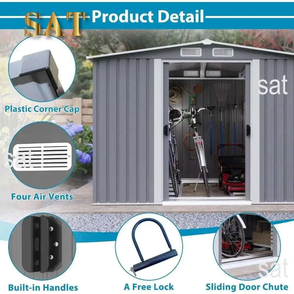 6Ft X 8Ft Outdoor Metal Storage Shed, Garden Shed Tool House With Lockable Double Doors & Vents