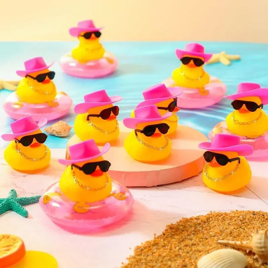 30 Sets Kawaii Car Decoration Duck Rubber Ducky with Swim Ring Bath Toy for Kids Float and Squeak Mini Ducks Party Supplies